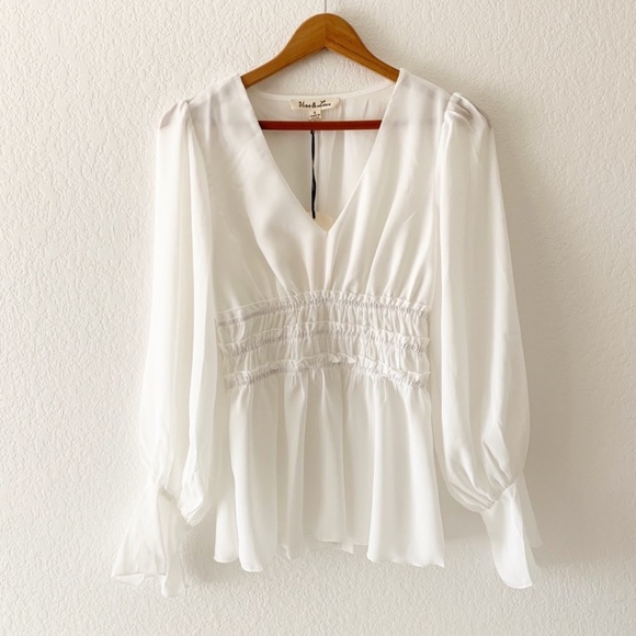 Vine & Love V-Neck Puff Sleeve Blouse - Picture 5 of 8